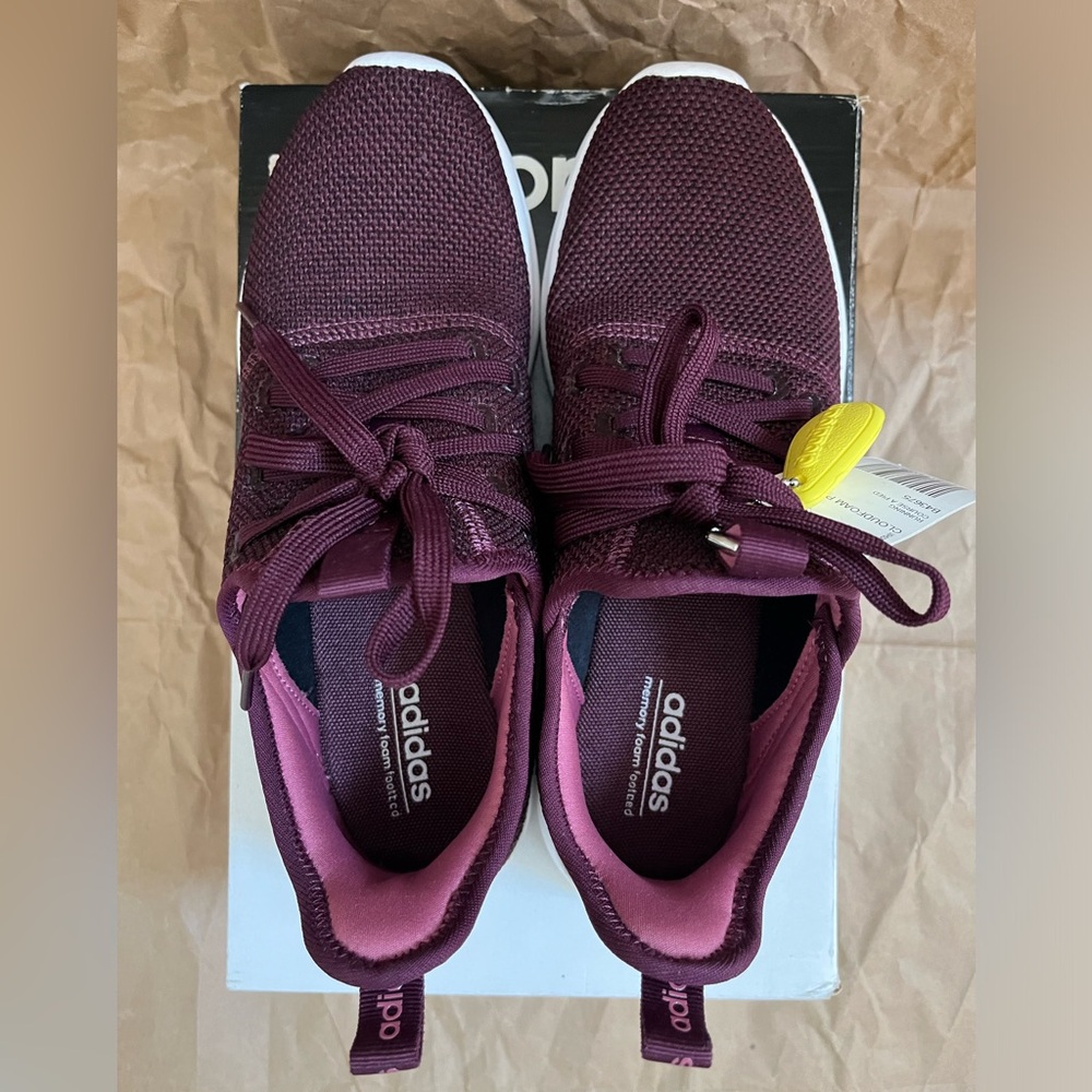 Adidas Cloudfoam Pure Maroon White Athletic Sneakers Womens Size 7.5